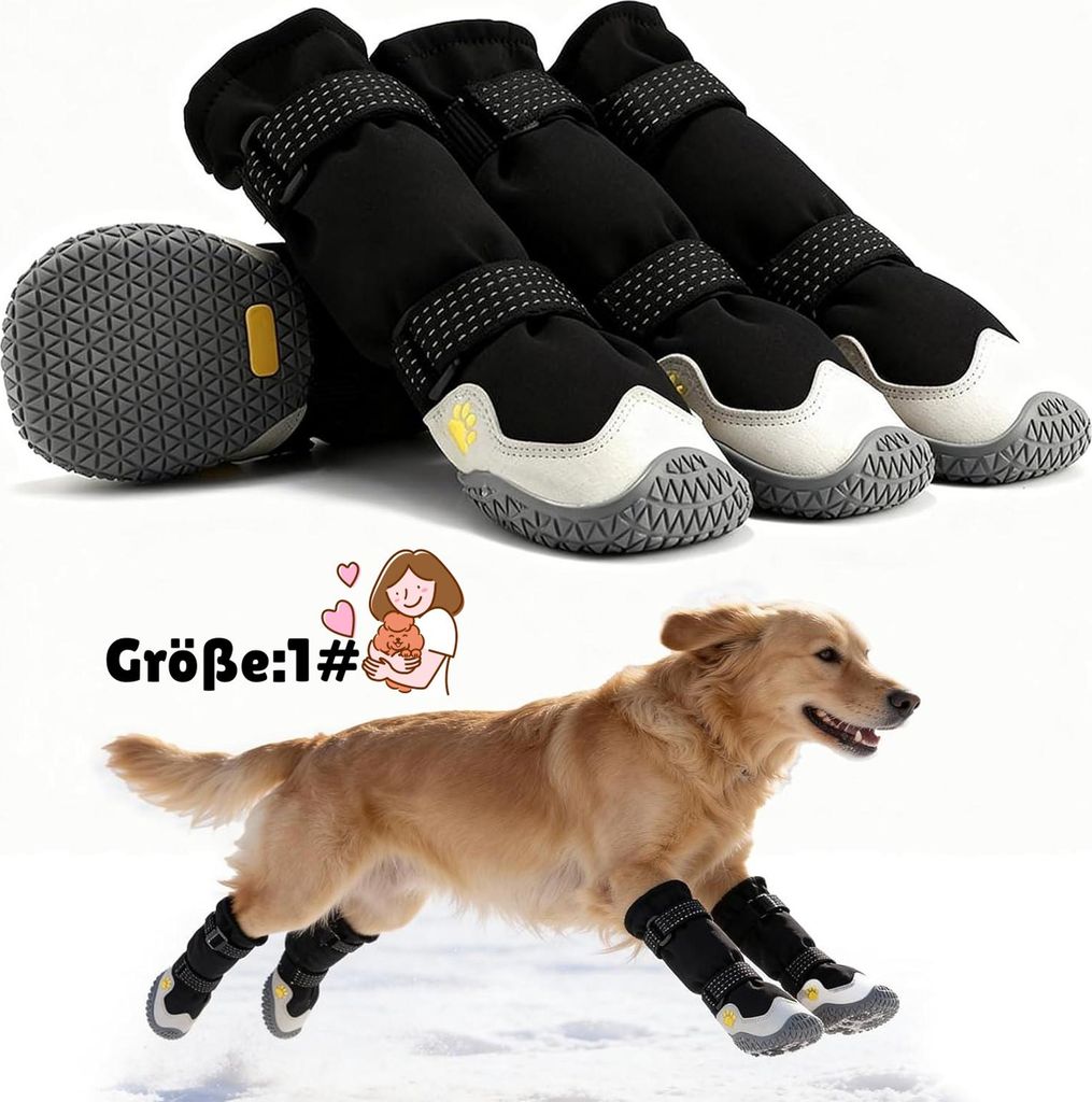MODFU Pfotenschutz, Hundeschuhe 4er Set, Pfotenschutz, Wasserdicht & Warm, rutschfeste Hundesocken, Haustier Schuhe, Outdoor, Winter, Schutz für P...