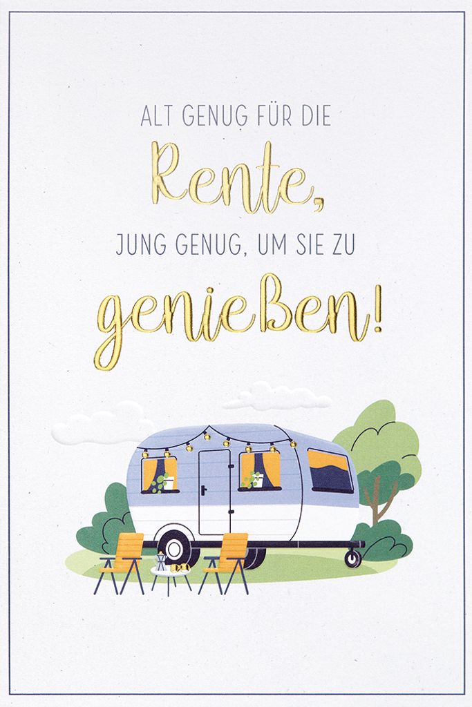 Ruhestand Karte mit Umschlag unverpackt Wohnwagen Rente genießen