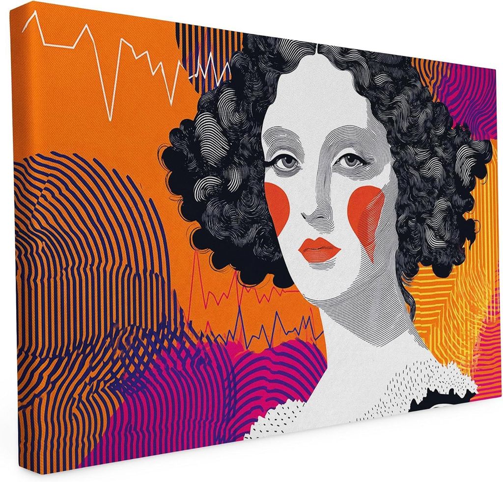 Keilrahmen bedruckt - Frau - Abstrakt - orange lila - 20x30 cm - Wandbild auf Künstler Leinwand – matter hochwertiger Kunstdruck - 2cm Holzrahmen