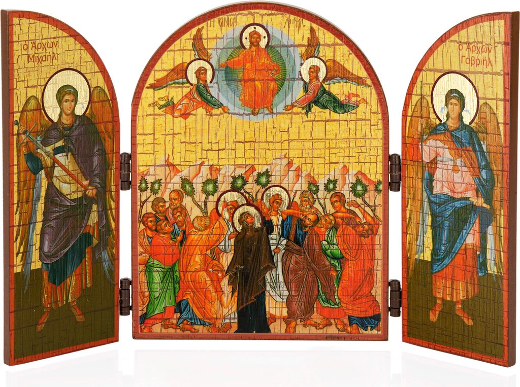 NKlaus Christi Himmelfahrt Ikone Triptychon Holz 25x16cm Christlich 13877