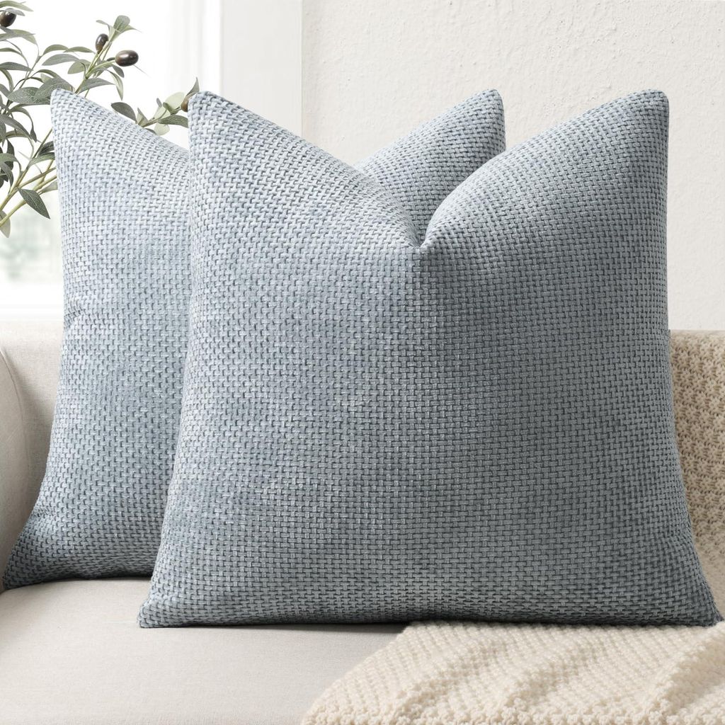 Set mit 2 Kissenbezügen 50x50 cm aus Chenille-Stoff in Blau, dekorative Kissenbezüge, weiche Kissenbezüge für Sofa, Bett und Wohnzimmer, dekora...