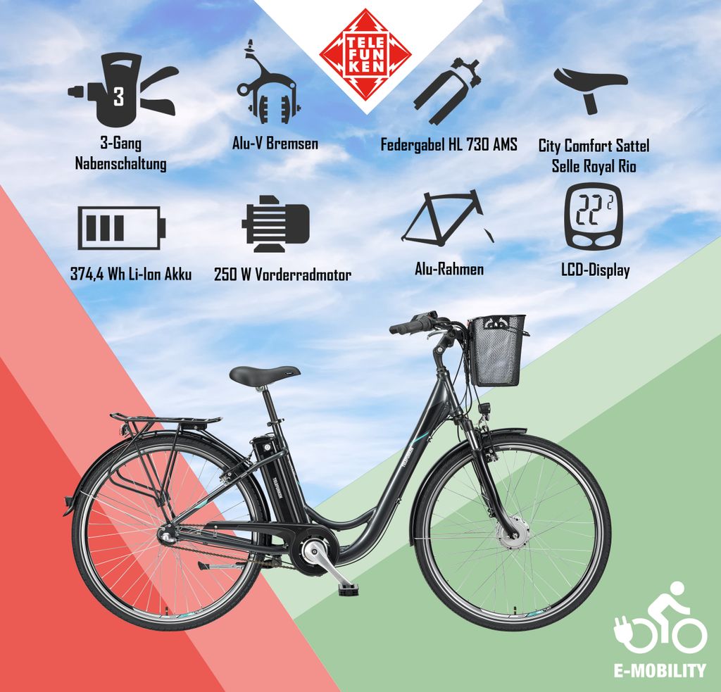 Telefunken E-Bike RC830 28 Zoll mit 3-Gang Shimano Produktbild 5
