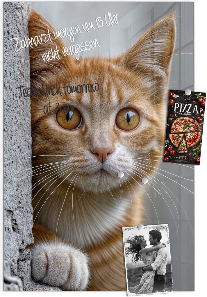 Magnettafel 60x90cm Pinnwand Whiteboard beschreibbar - Neugierige Katze
