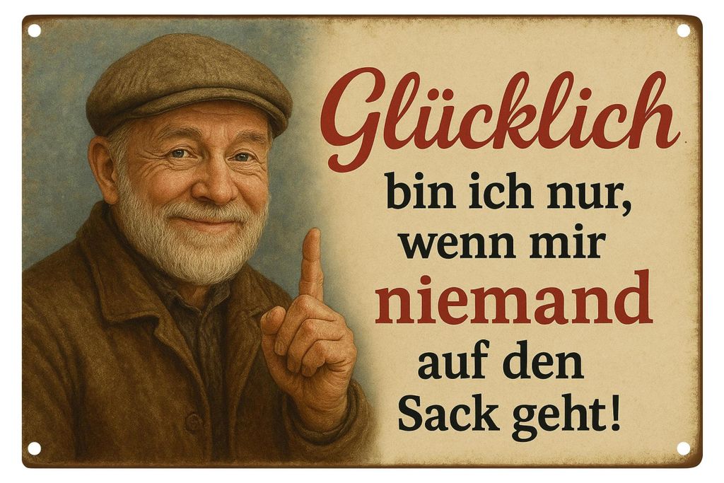 Blechschild 20x30cm Glücklich bin ich nur wenn mir niemand auf den Sack geht Lustiger Spruch Metallschild Wanddeko AstraDesign