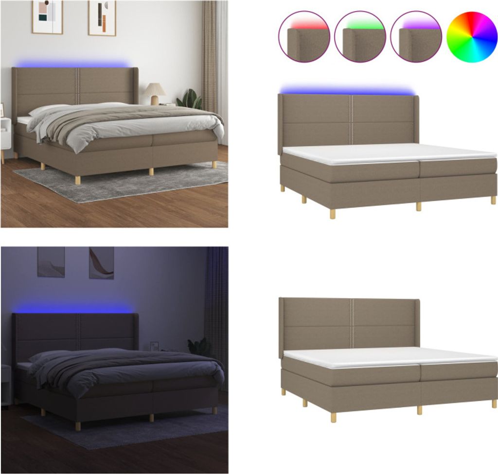 vidaXL Boxspringbett mit Matratze & LED Taupe 200x200 cm Stoff - Boxspringbett - Boxspringbetten - Bett - Schlafzimmermöbel
