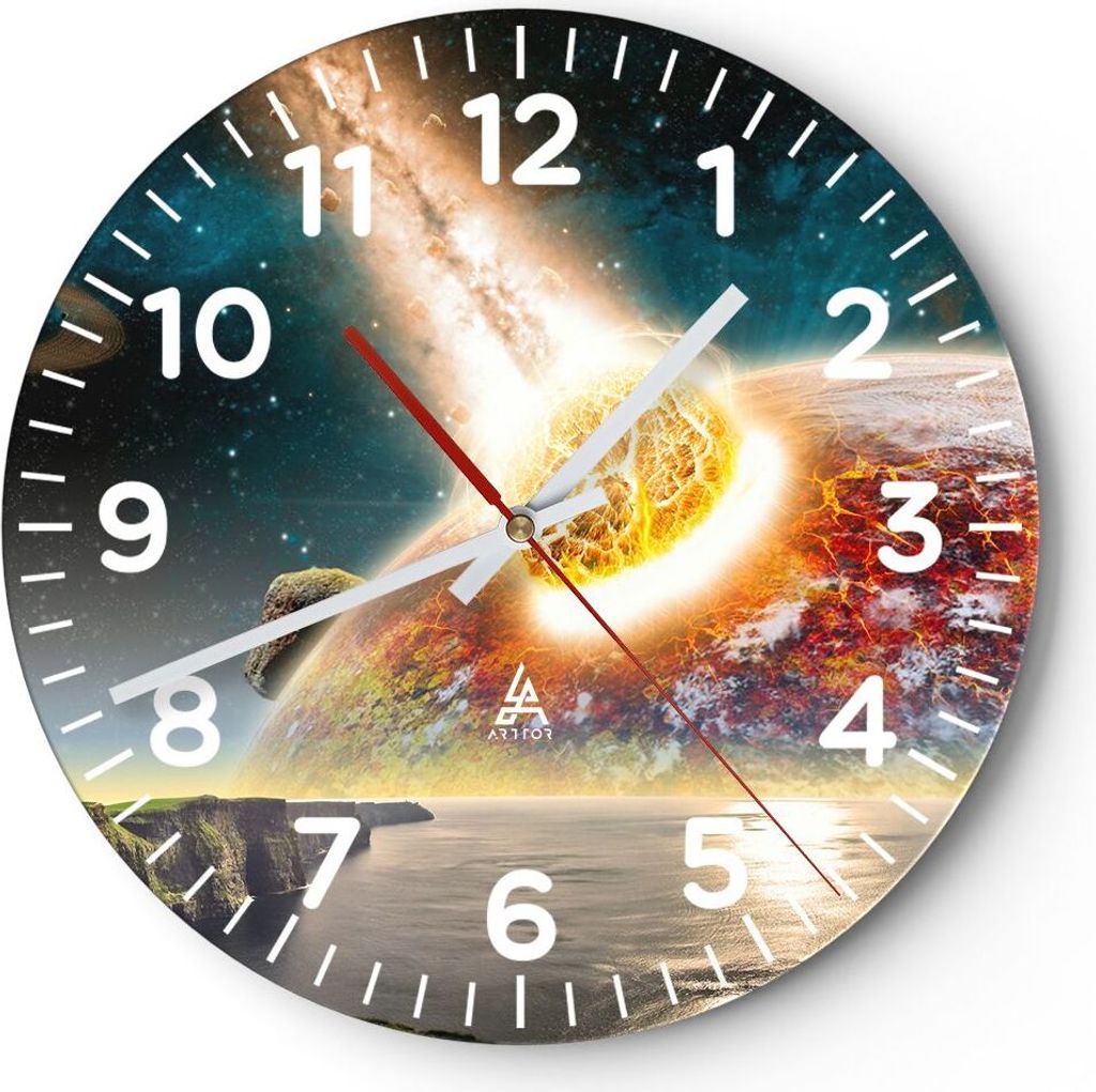 Wanduhr - Rund - Glasuhr - Raum Erde Planet Komet - 30x30cm - Schleichendes Uhrwerk - Lautlos - zum Aufhängen bereit - Dekoration Modern - Wanddek...