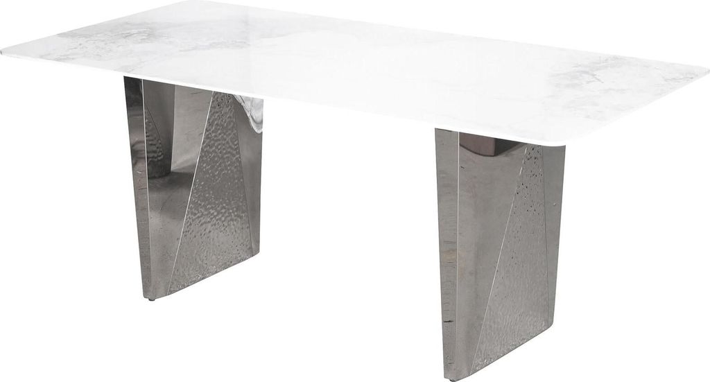 FURNLUX Esstisch Modig Marmor Weiss Und Silber 200cm / Hauptfarbe: Weiß / Abmessungen: 200 x 75 x 100 cm