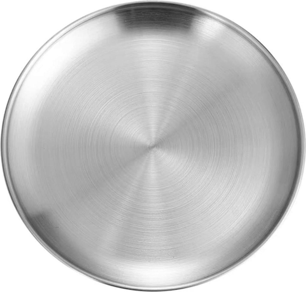 Rundes Tablett 30 cm Metall Silberfarben - Edelstahl Obst- und Nussschale | Dekoratives Geschirr für Zuhause, Bar, Restaurant und Badezimmer