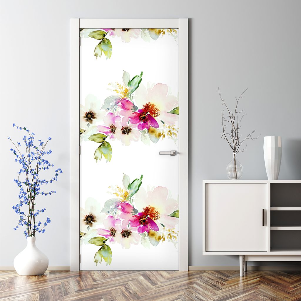 Dekorative Türposter Klebefolie selbstklebend Wandaufkleber Aquarell Blumen 77 x 200 cm