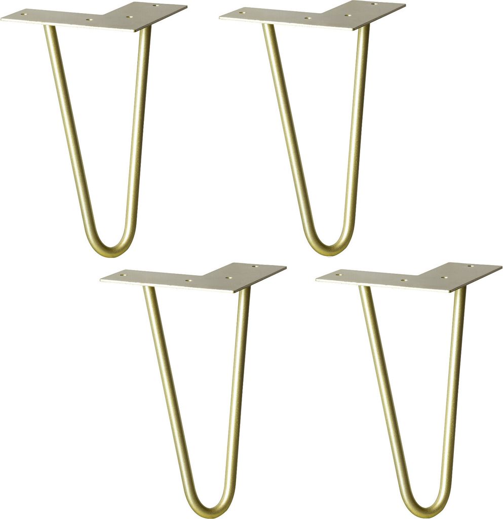 WAGNER Möbelbeine HAIRPIN LEGS Retro 4tlg. Set - 12 x 12 x 20 cm, Stahl, gold matt, Bein schräg & Anschraubplatte - 12822504