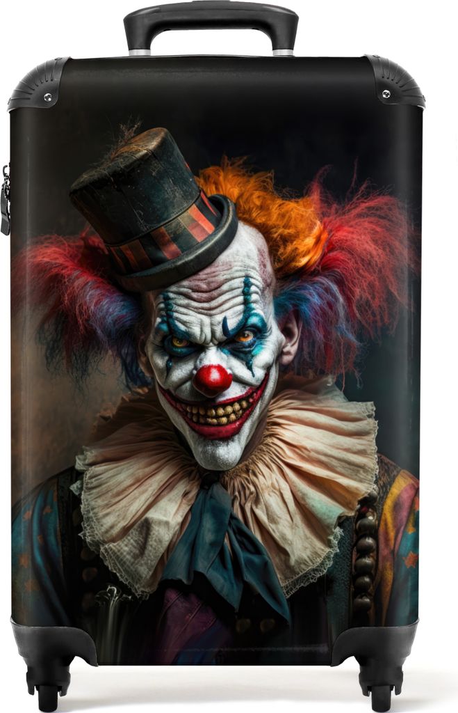 NoBoringSuitcases.com Koffer Handgepäck Trolley Rollkoffer Kleine Reisekoffer mit 4 Rollen - Clown - Hut - Kragen - Porträt - Killerclown - Cab...