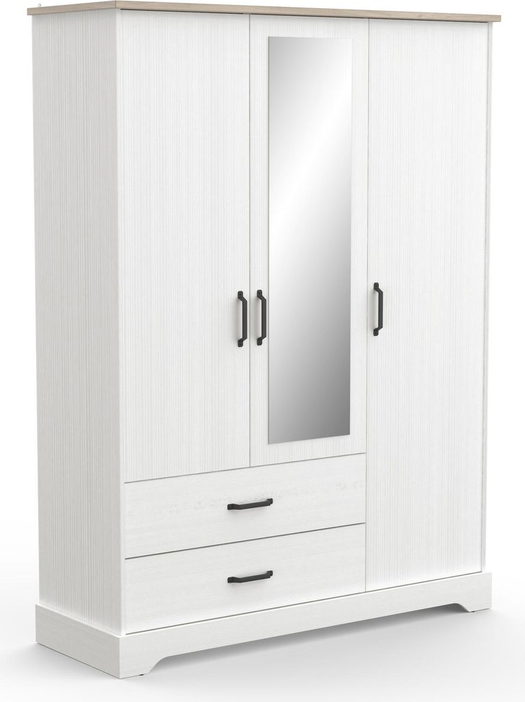 Kleiderschrank >Cottage< in weiß/Eiche Kronberg - 148,6x199,6x57,1cm (BxHxT)