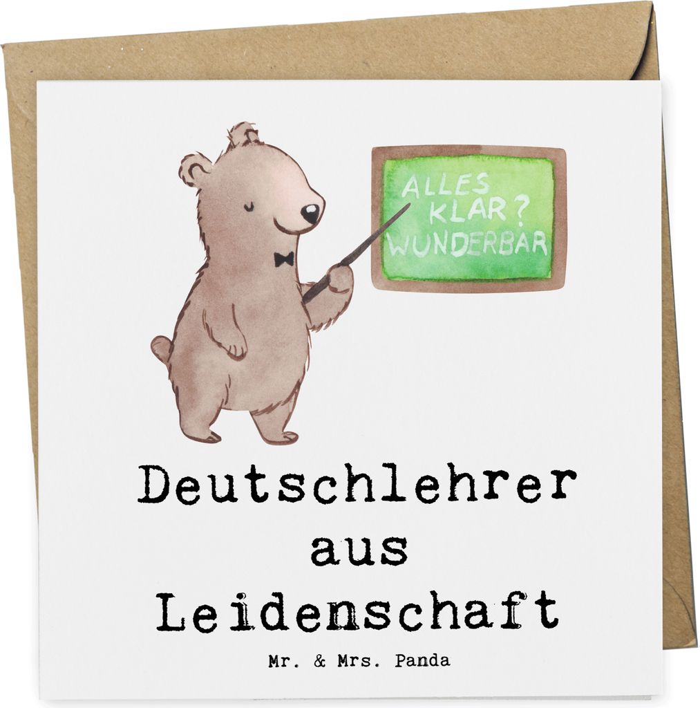 Mr. & Mrs. Panda Klappkarte Deutschlehrer Leidenschaft - Weiß - Geschenk, Glückwunschkarte, Grundschule, Grußkarte, anlasskarte, doppelkarte, fa...