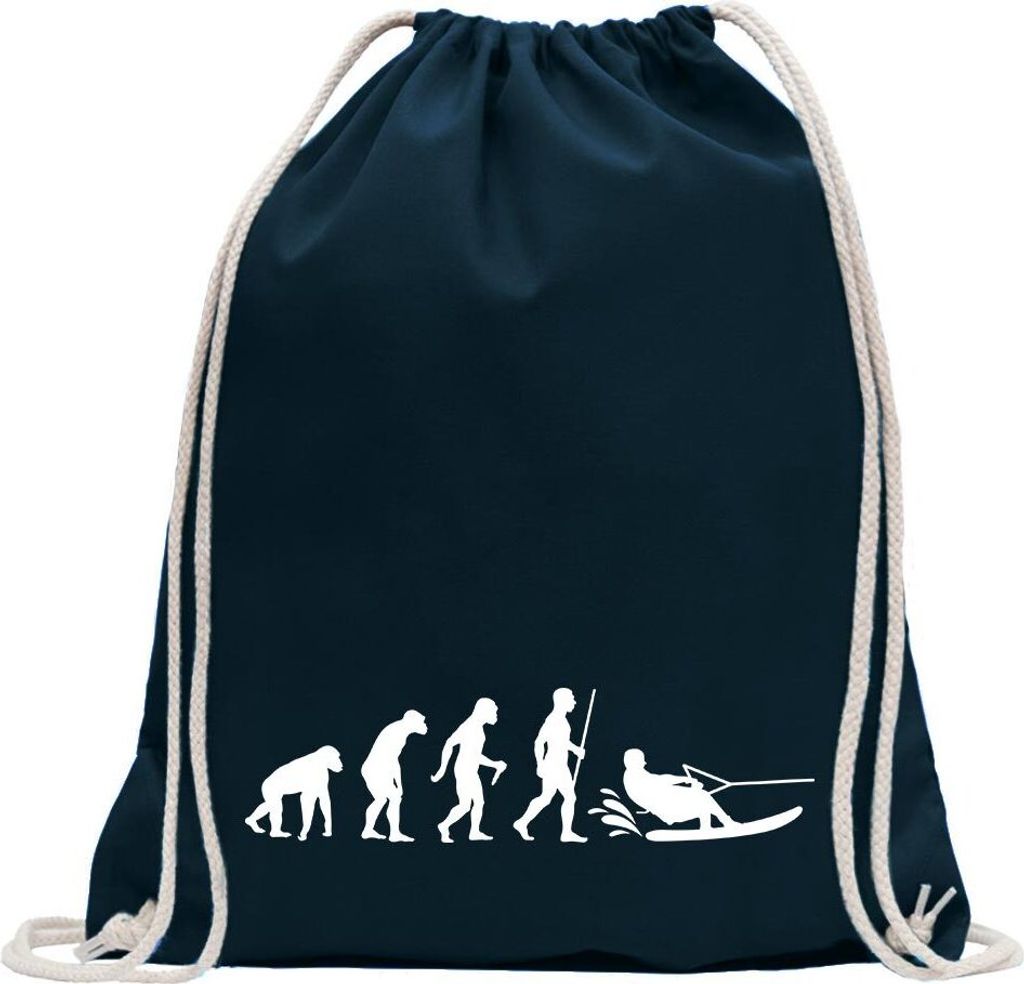 Kiwistar - Turnbeutel - dunkelblau - Wakeboarden Ski Evolution - Fun Rucksack Sport Beutel Gymsack Baumwolle mit Ziehgurt