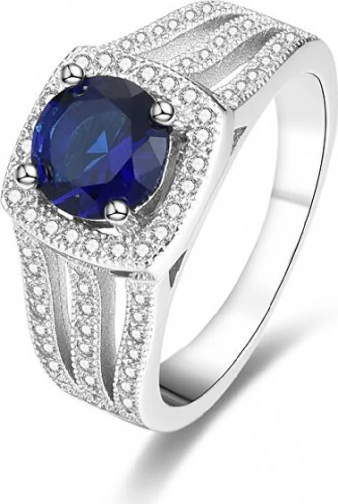 Bague en argent avec cristal bleu AGG326 - Anneau 50 mm élégant