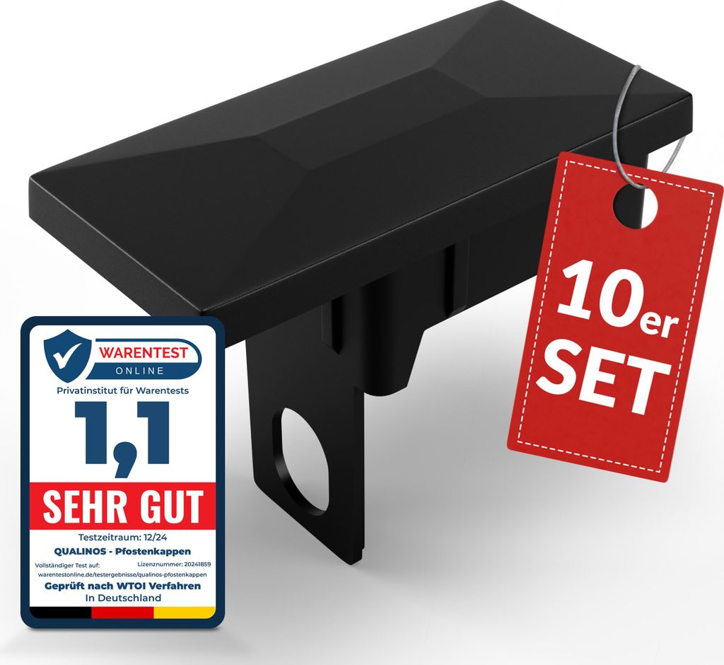 Qualinos Pfostenkappen 60x40 mm mit Sicherungssteg Schwarz 9005 (10 Stück) – für Doppelstabmattenzaun