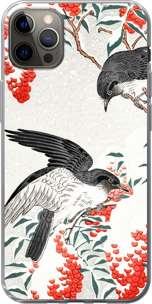 MuchoWow Handyhülle Schutzhülle Hülle für Telefoonhoesje iPhone 12 Pro Max Japan - Schwalbe - Vögel - Beere - Vintage Silikon Softcase Handy...