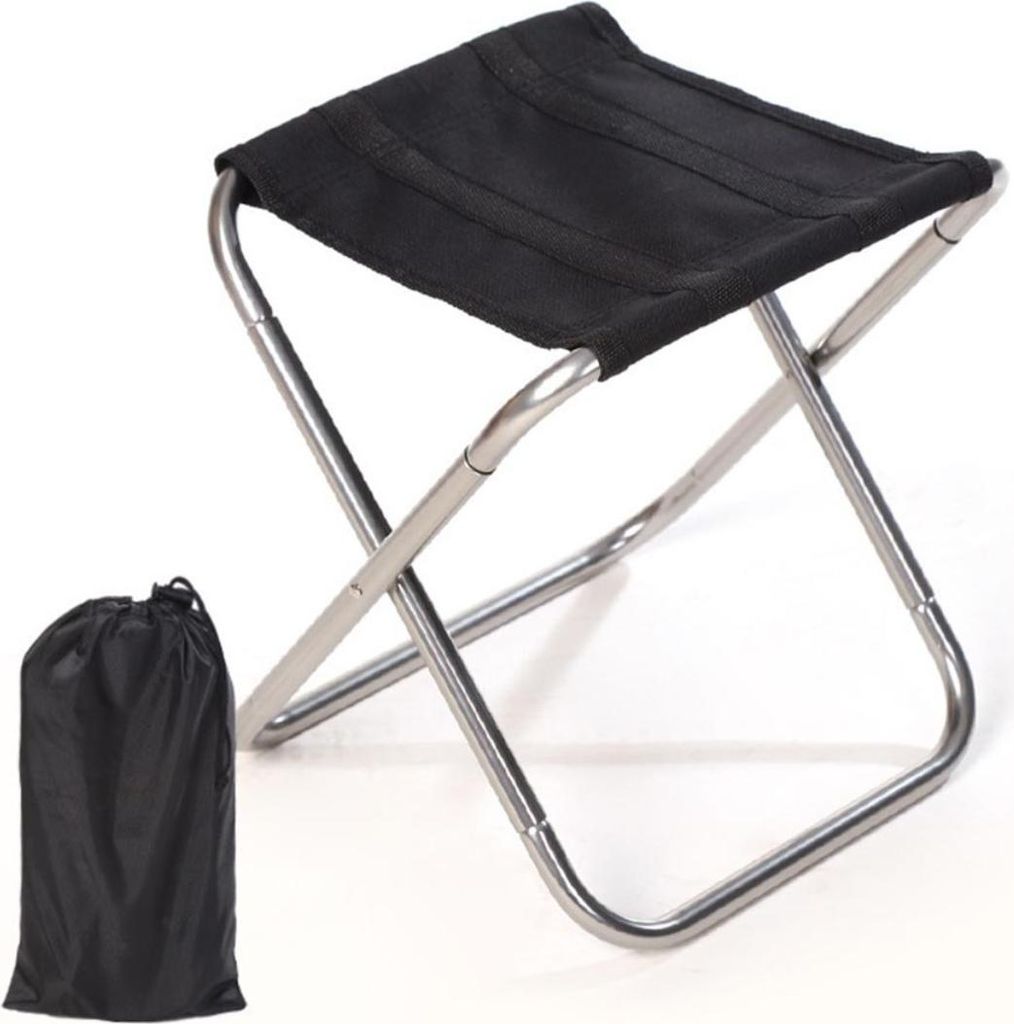 INF Ultra-Leichter Faltbarer Hocker: Tragbarer Oxford Stoff Camping Sitz Schwarz + Silber
