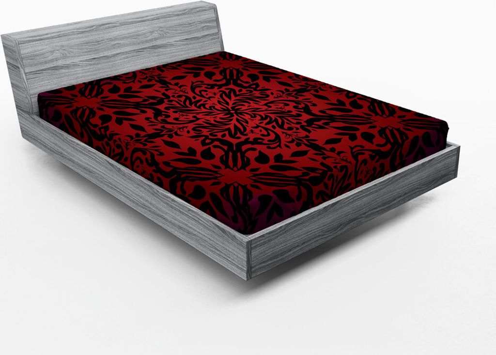 ABAKUHAUS Rot und Schwarz Spannbetttuch, Stammes- Mandala-ethnischer orientalischer Entwurf blüht und verlässt Rahmen-Bild, 90 x 200 cm, Vermilio...