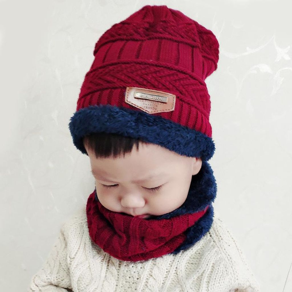 Winter kreativer Stil Koreanische Wollmuetze und Laetzchen eine dicke Strickmuetze Herren Outdoor plus Samt warme Muetze Kinder-Weinrot ¾ùÂë