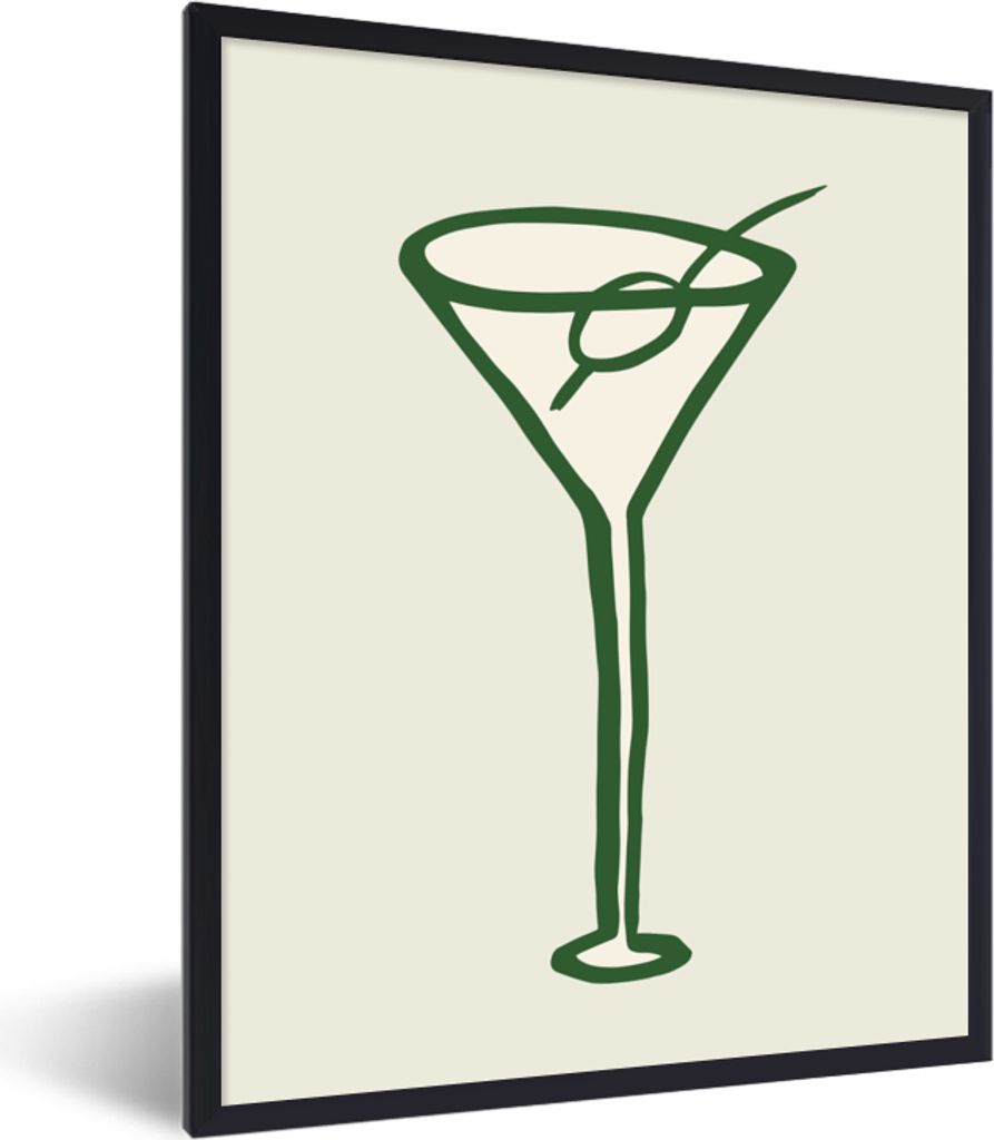 MuchoWow Gerahmtes Poster Cocktail - Strohhalm - Glas - Grün 60x80 cm - Poster mit Schwarzem Bilderrahmen Wandposter Rahmen Foto Bilder - Premiu...