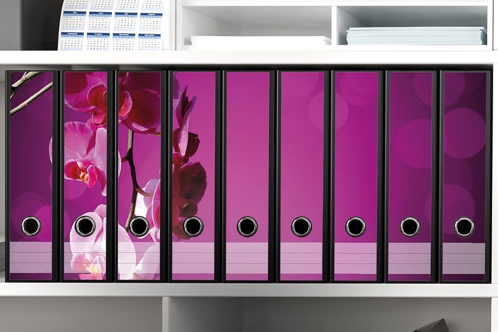 Wallario Ordnerrücken Sticker, selbstklebend für breite Ordner, 9 Stück, Motiv Rosafarbene Orchidee Blüten in pink
