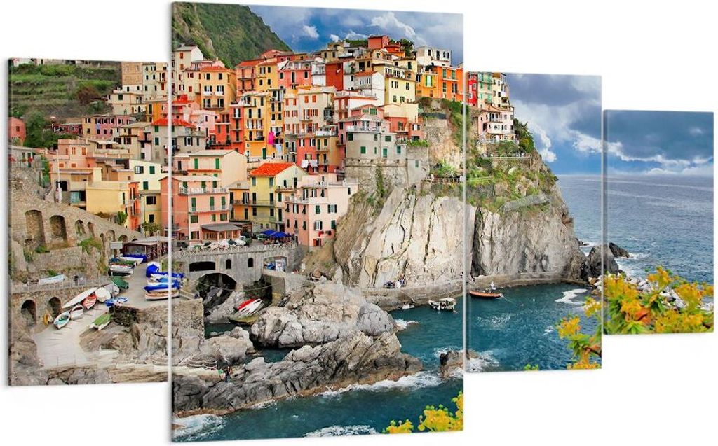 Bild auf Leinwand - Leinwandbild - Italien küste felsen landschaft - 160x90cm - Wand Bild - Wanddeko - Leinwanddruck - Bilder - Kunstdruck - Leinw...