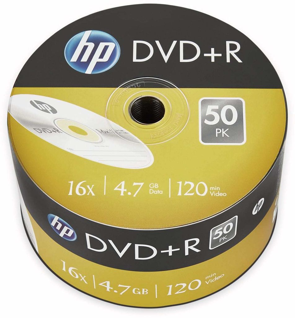 HP DVD+R, DRE00070-3, 69305, 4,7GB, 16x, Bulk, 50er-Pack, nicht bedruckbar, 12cm, für die Datenarchivierung