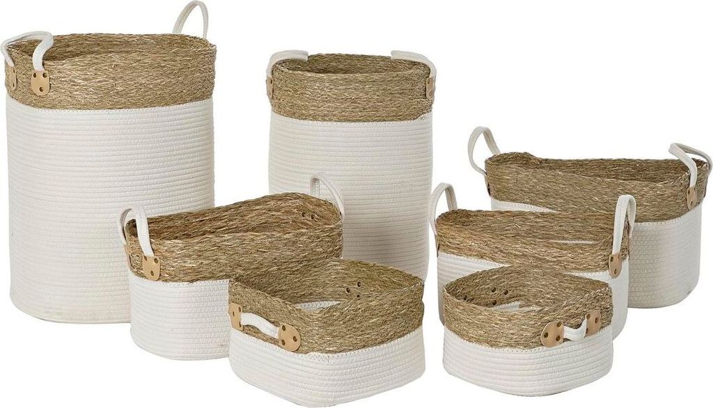 Korb-Set DKD Home Decor Weiß Baumwolle Naturfaser (41 x 41 x 52,5 cm) (7 Stücke)