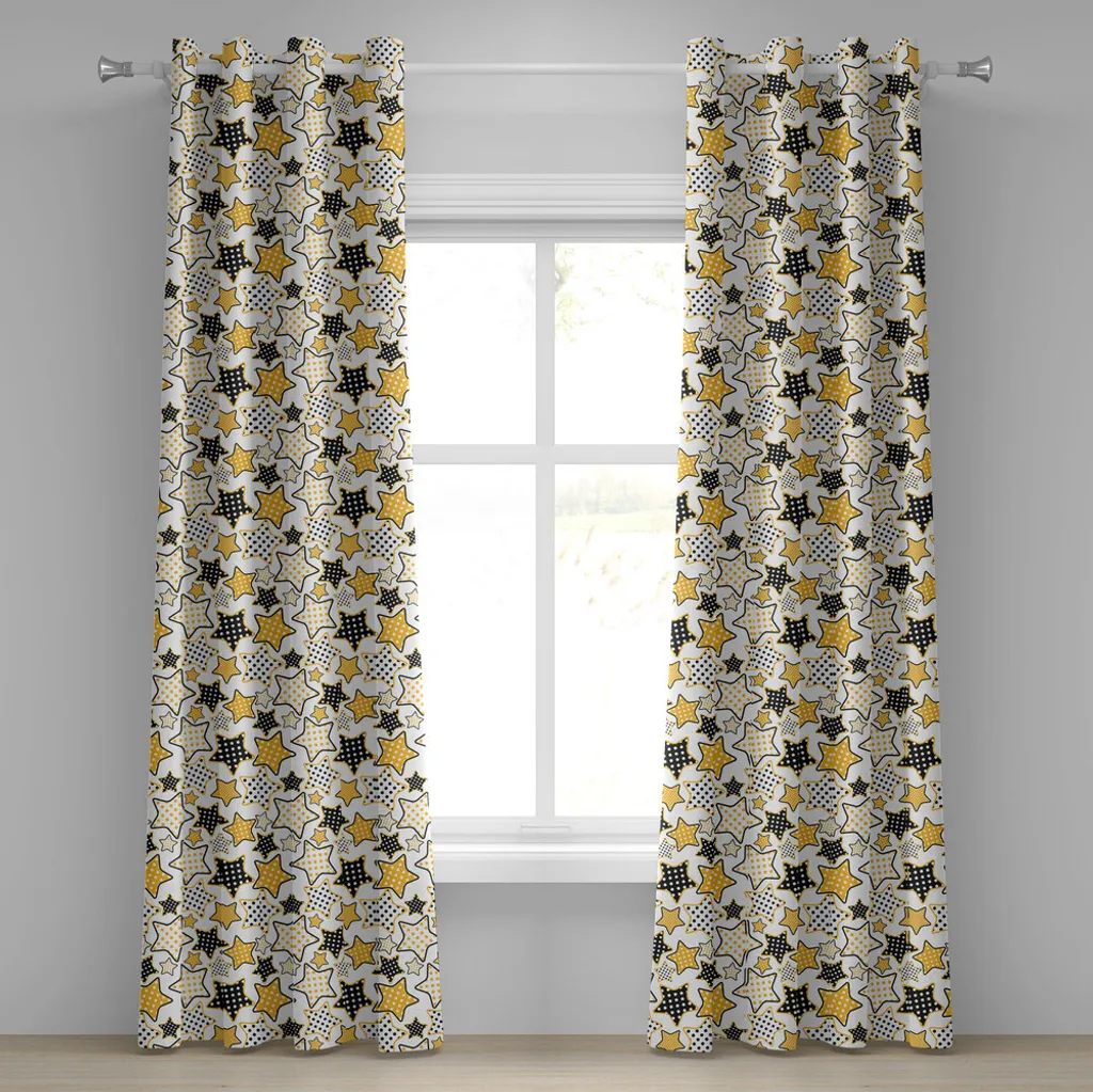 Tende ABAKUHAUS Giallo Stelle Nere 280x225cm | Arredo Vintage Retro
