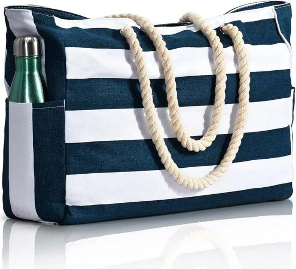 Sac de Plage Grande Capacité avec Zip et Poches Intérieures XXL