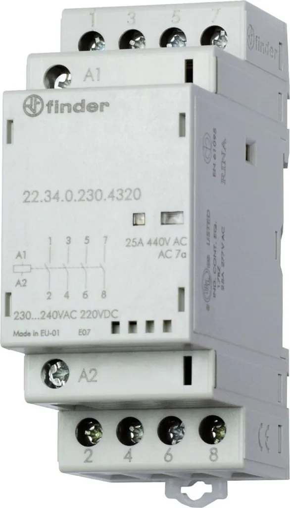 Contattore di installazione 230VAC/DC, 4S, LED 22.34.0.230.4320 Tensione nominale di esercizio 250 ...
