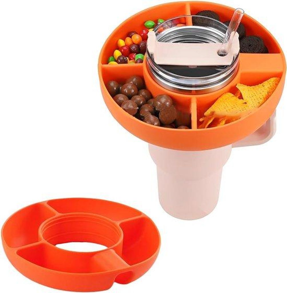 Oranger Trinkbecher 102ml mit Handgriff und Snacktablett, spülmaschinenfest