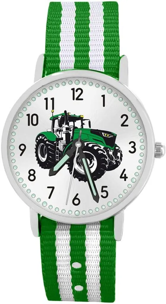 Orologio da polso per bambini ragazzi trattore per bambini trattore verde orologio per bambini auto auto cinturino in tessuto lancette luminose quarzo analogico