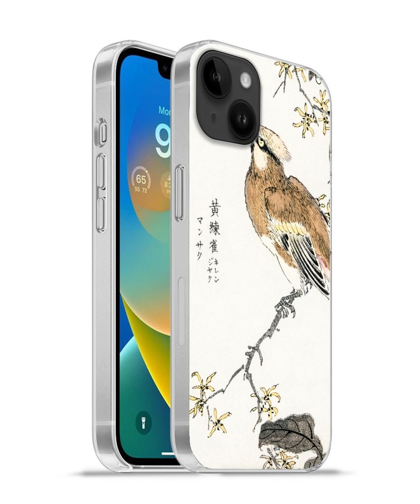 MuchoWow Handyhülle Schutzhülle Hülle für Apple iPhone 14 Plus - Soft case Vintage - Vogel - Japanisch - Schriftzeichen Silikon Softcase Hand...