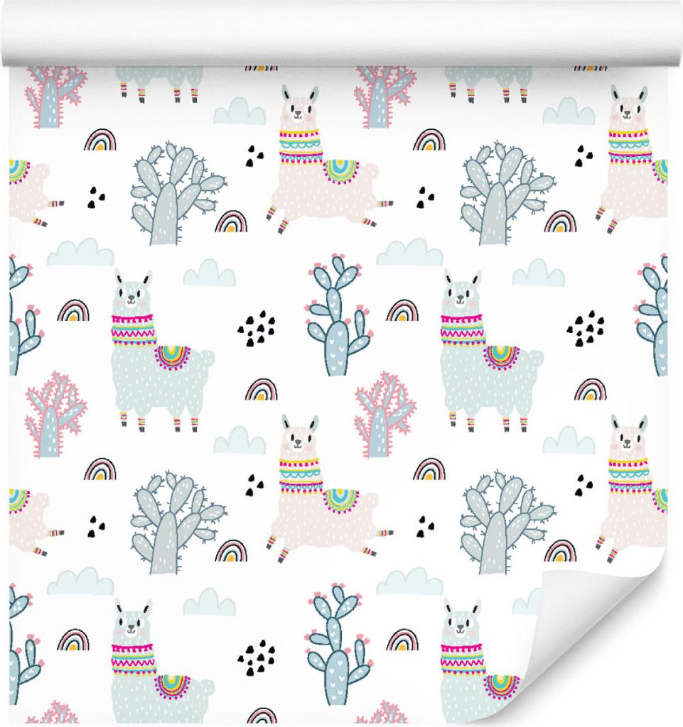 10m VLIES TAPETE Rolle Kinderzimmer Lamas Regenbogen Wolken Kakteen XXL