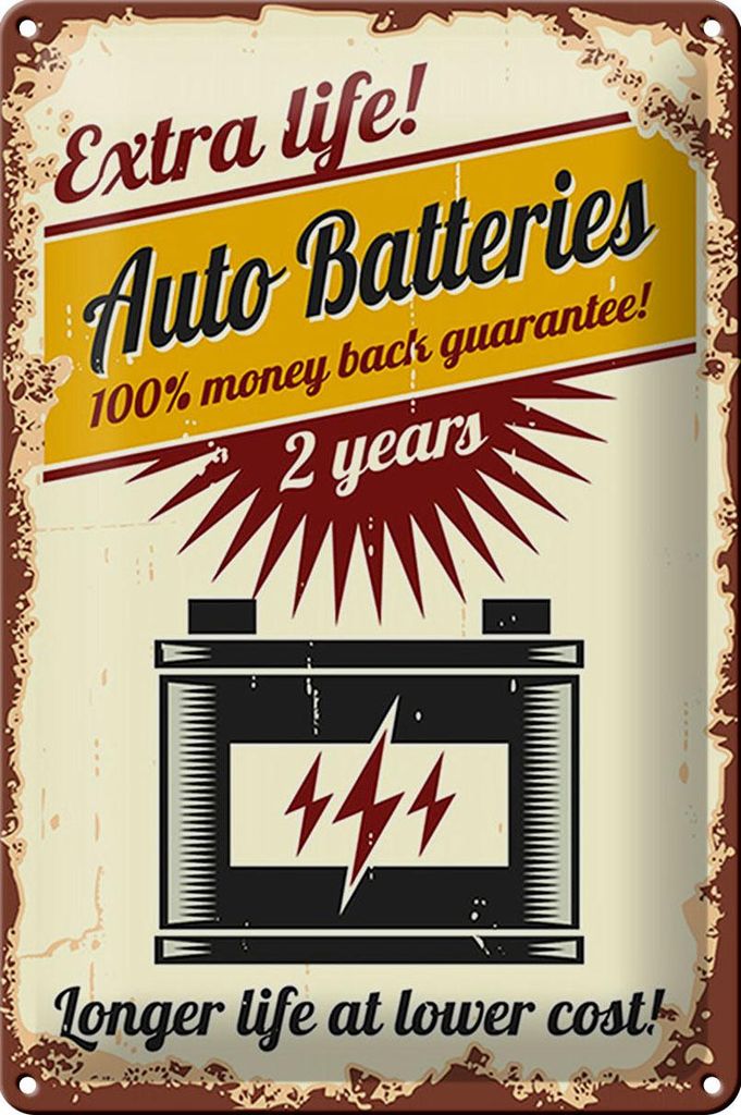 Blechschild Retro 20x30cm Extra Life Auto Batteries