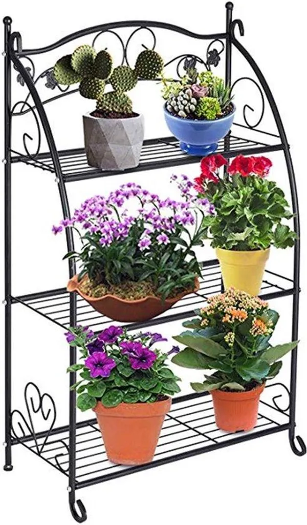 Porte-plante métallique noir à 3 étages pour intérieur et balcon