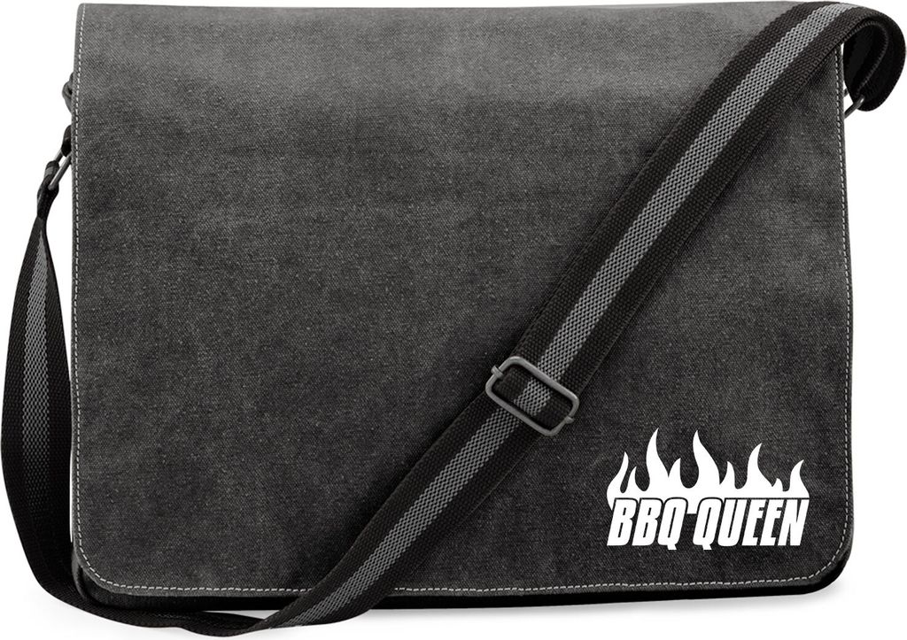 Huuraa Umhängetasche BBQ Queen Flammen 14 Liter Black Canvas Laptoptasche Geschenkidee