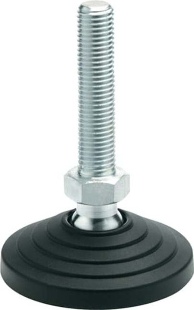 A single adjustable foot with a threaded bolt and a black rubber base.