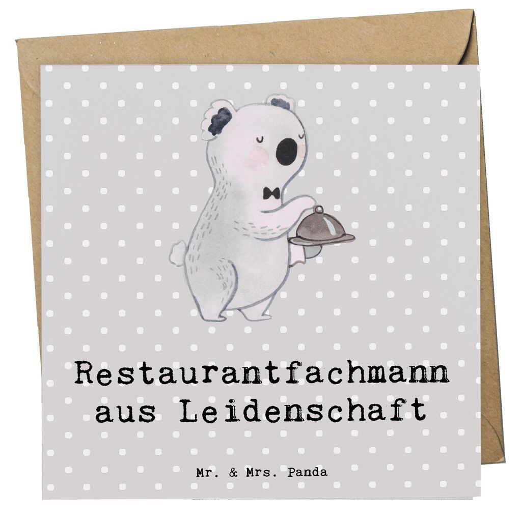 Mr. & Mrs. Panda Glückwunschkarte Restaurantfachmann Leidenschaft - Grau Pastell - Geschenk, doppelkarte, Ausbildung, Restaurant, Grußkarte, Lust...
