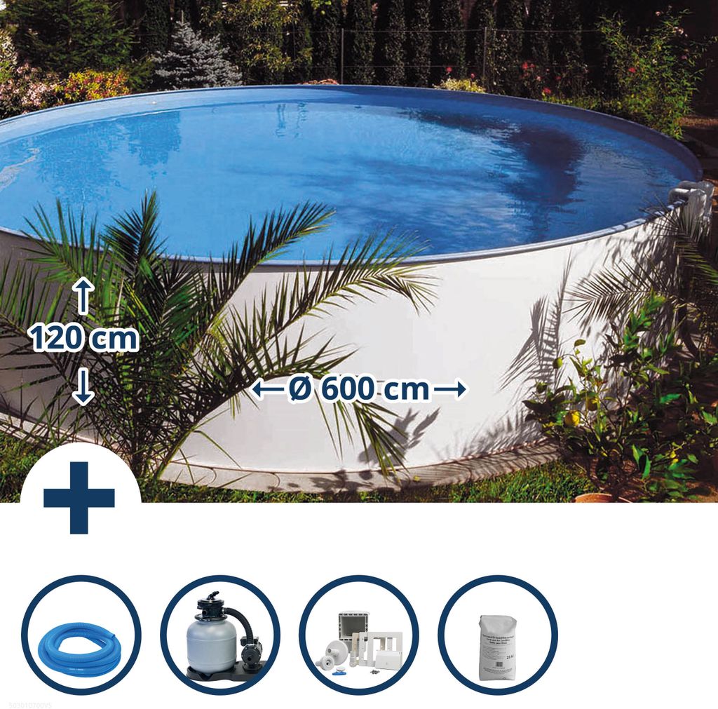 Stahlwandpool Set rund Bermuda 600x120 cm, Stahl 0,6 mm Produktbild 