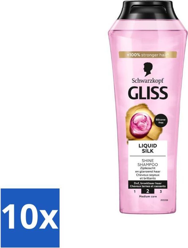Gliss Shampoo – Liquid Silk – Für glänzendes und seidiges Haar – 250 ml - Vorteilspack - 10 Stücke