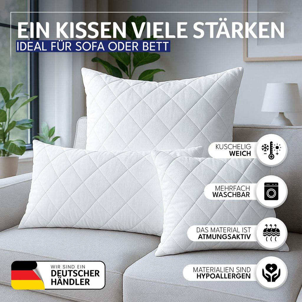2er Set Kissen (40x80 cm) -Kopfkissen für Bett