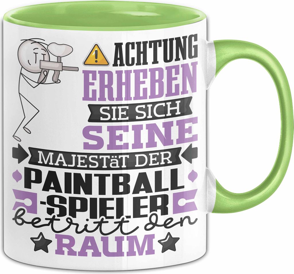 Paintballspieler Geschenk Tasse Lustiger Spruch Erheben Sie Sich Der Paintballspieler Betritt den Raum (Grün)
