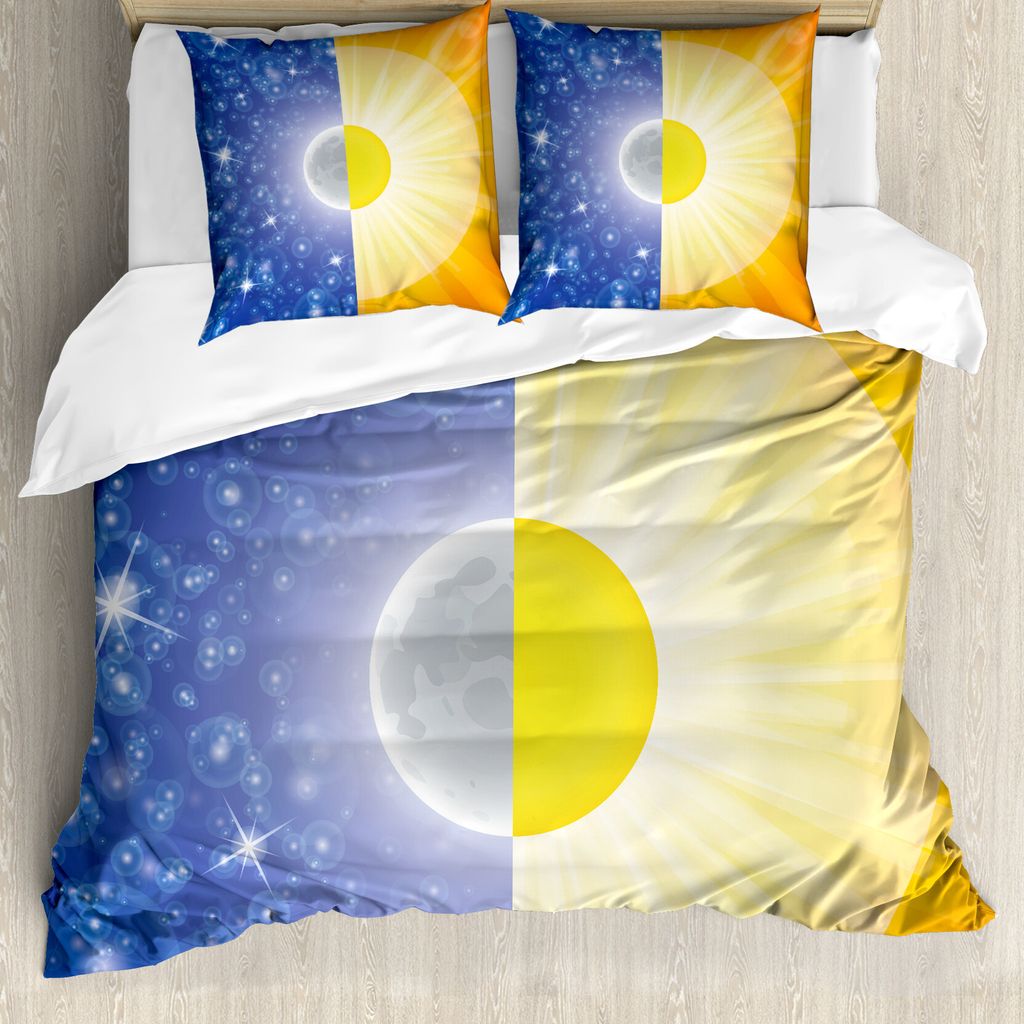 ABAKUHAUS Platz Bettbezug, Sun Beams Sky Sterne, Milbensicher Allergiker geeignet mit Kissenbezügen, 155 cm x 220 cm - 80 x 80 cm, Blau Gelb