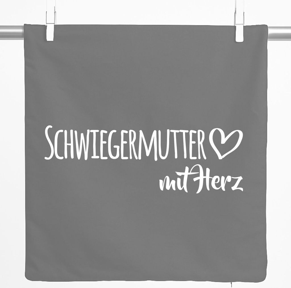 Huuraa Kissenbezug Schwiegermutter mit Herz 40x40cm Steel Grey Baumwolle Dekokissenbezug Geschenkidee
