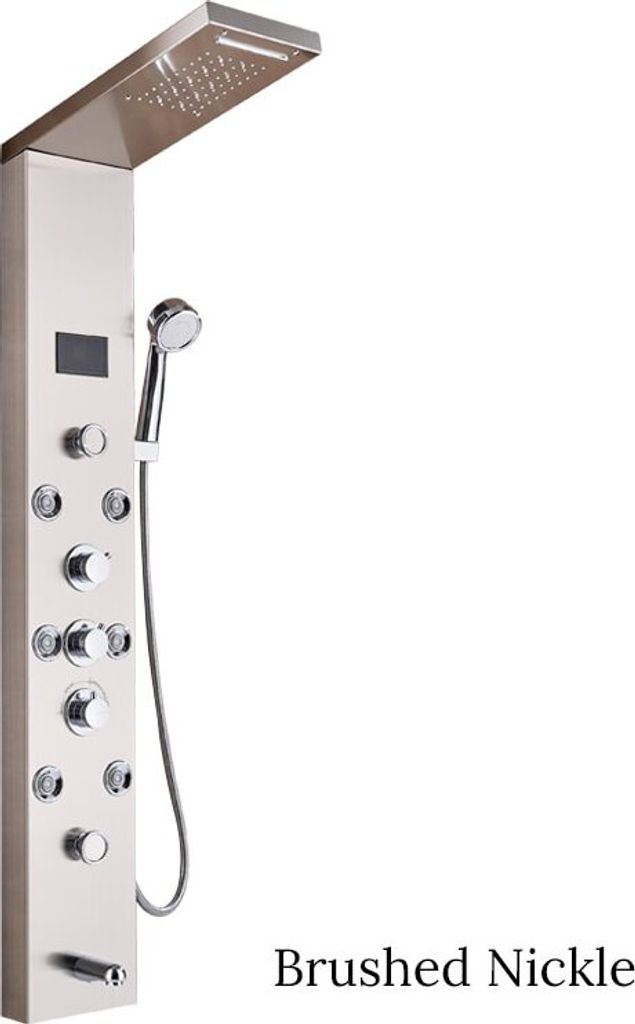 Linuode 2021 Neu Luxus Schwarz / Gebürstet Bad Dusche Wasserhahn LED Duschpaneel Spalte Badewanne Mischbatterie Mit Handbrause Temperaturschirm,Ni...