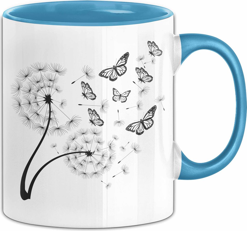 Schmetterling Tasse Grafik Geschenkidee Pusteblume (Blau)