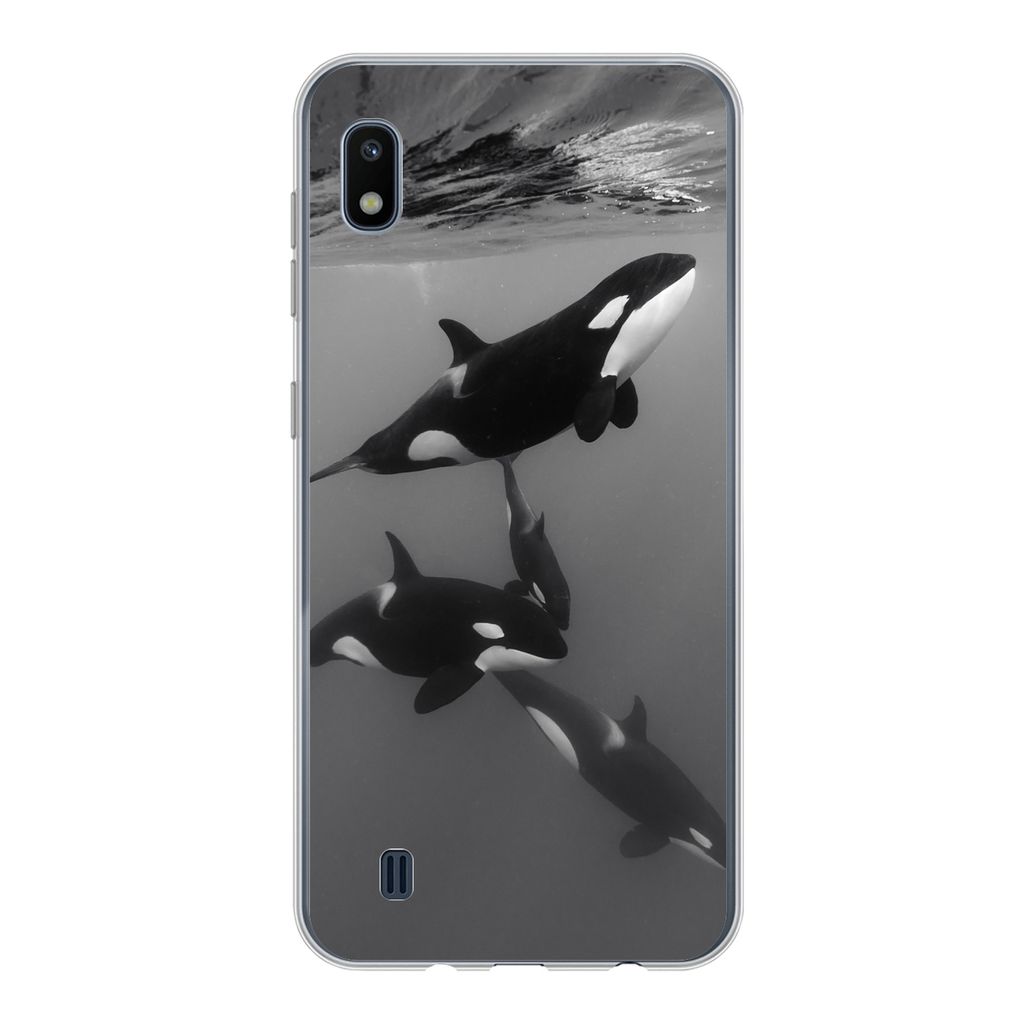 MuchoWow Handyhülle Schutzhülle Hülle für Samsung Galaxy A10 Orca - Wasser - Schwarz - Weiß Silikon Softcase Handy Hülle - Schutzhülle